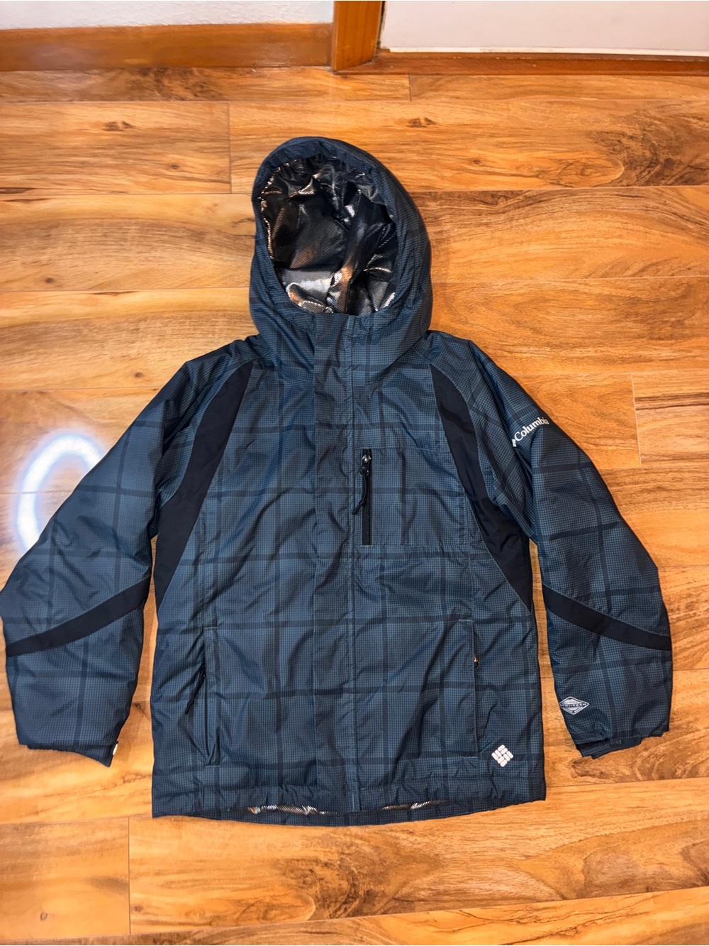 Columbia Kid’s Omni Heat Hooded Jacket Coat, navy/black- size 8